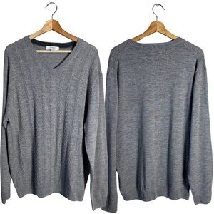 NWOT Turnbury Merino Wool Cable Knit V-Neck Sweater Pullover Men's Large Gray